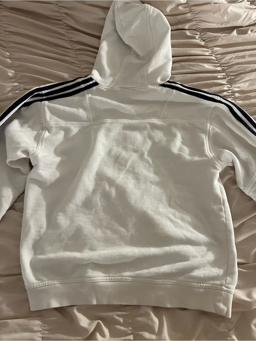 Adidas woman’s  White Hoodie with Blue Stripe Sleeves